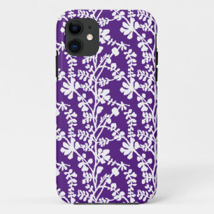 Funda Para iPhone 11 Patrón Repetidor Floral Morado Y Blanco