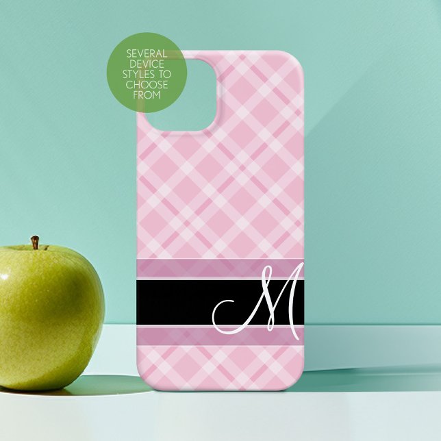 Funda De Case-Mate Para iPhone Patrón retratado con monograma - rosa negro (Personalized Phone Case with Custom Monogram)
