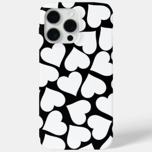 Funda Para iPhone 15 Pro Max Patrón retro de corazón blanco y negro