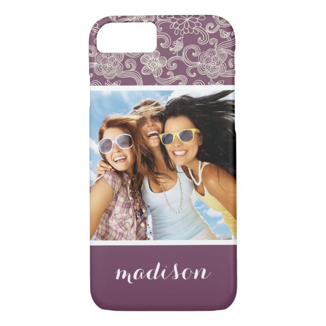 Funda De Case-Mate Para iPhone Patrón retro de foto y nombre de personalizado (Reverso)
