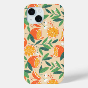 Funda Para iPhone 15 Patrón retro de fruta de cítricos naranja