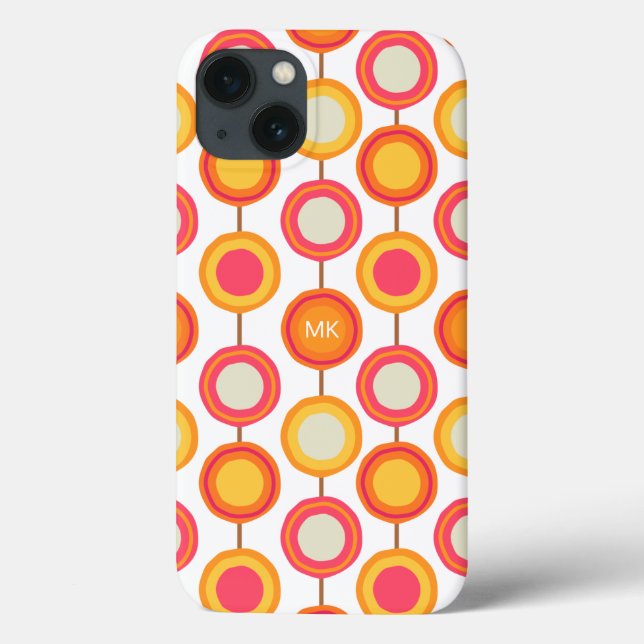 Funda De Case-Mate Para iPhone Patrón Retro Rosa Naranja Chic Femenino Monograma (Reverso)