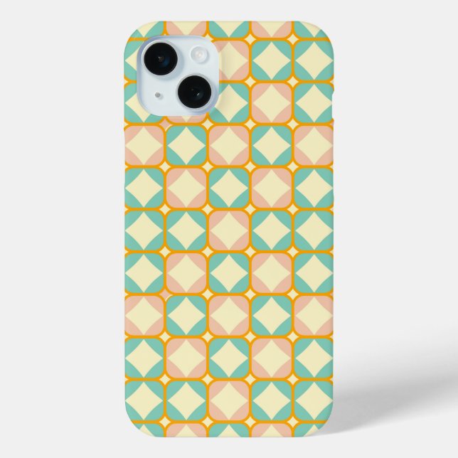 Funda De Case-Mate Para iPhone Patrón retro sin fisuras con cuadrados redondeados (Reverso )
