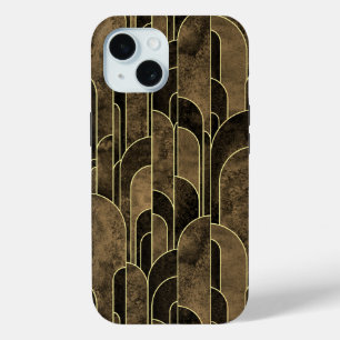 Funda Para iPhone 15 Patrón rico marrón y oro Art déco