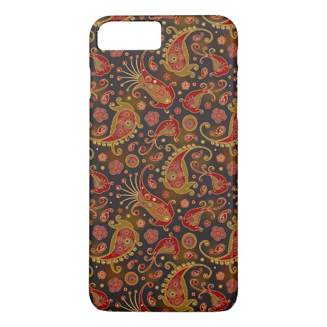 Funda De Case-Mate Para iPhone Patrón rojo oscuro y paisley oro (Reverso)