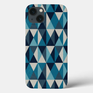 Funda Para iPhone 13 Patrón rombólico geométrico geométrico azul blanco