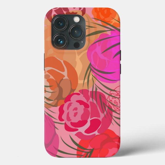Funda De Case-Mate Para iPhone Patrón rosa con flores y plantas (Reverso )