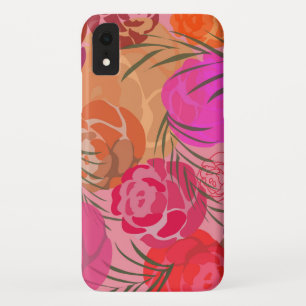 Funda Para iPhone XR Patrón rosa con flores y plantas