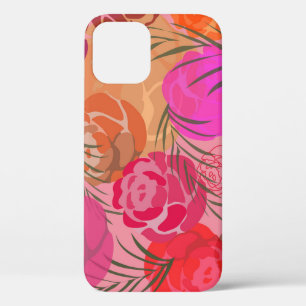 Funda Para iPhone 12 Patrón rosa con flores y plantas