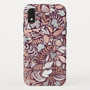 Funda Para iPhone XR Patrón Rosa de Ilustracion floral de Borgoña dorad