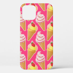 Funda Para iPhone 12 Patrón rosa de Kawaii con helado de fresa