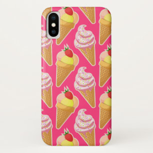 Funda Para iPhone X Patrón rosa de Kawaii con helado de fresa
