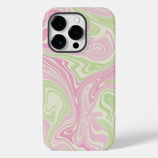 Funda De Case-Mate Para iPhone Patrón rosa Verde De Swirl Líquido (Reverso )