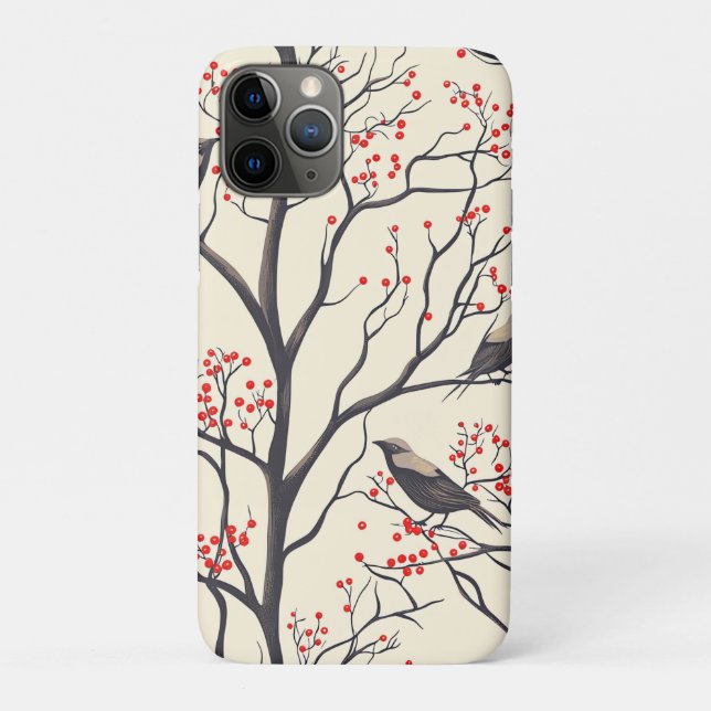 Funda De Case-Mate Para iPhone Patrón Rústico de Navidades de aves y poinsettia ( (Reverso)