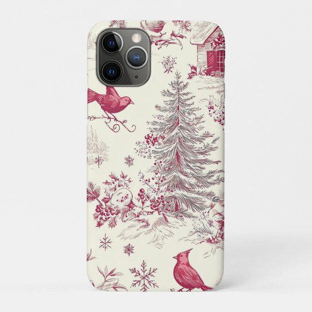 Funda De Case-Mate Para iPhone Patrón Rústico de Navidades de Pájaro y Poinsettia (Reverso)