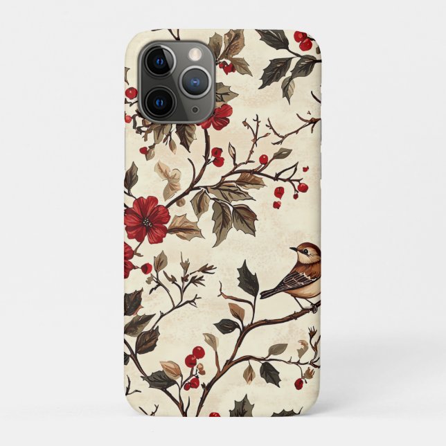 Funda De Case-Mate Para iPhone Patrón Rústico de Navidades de Pájaros y Poinsetti (Reverso)