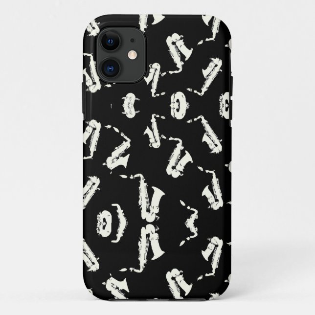 Funda De Case-Mate Para iPhone Patrón Saxofónico De Jazz Negro Y Blanco (Reverso)