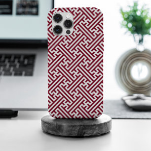 Funda Para iPhone 15 Pro Max Patrón Sayagata, japonés, borgoñoso y blanco