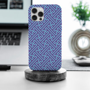 Funda Para iPhone 15 Pro Max Patrón Sayagata, japonés, púrpura y azul