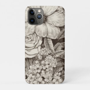 Funda Para iPhone 11 Pro Patrón Sepia Floral Vintage