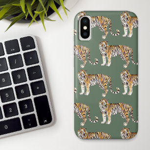 Funda Para iPhone XS Patrón silvestre de los tigres de acuarela tropica