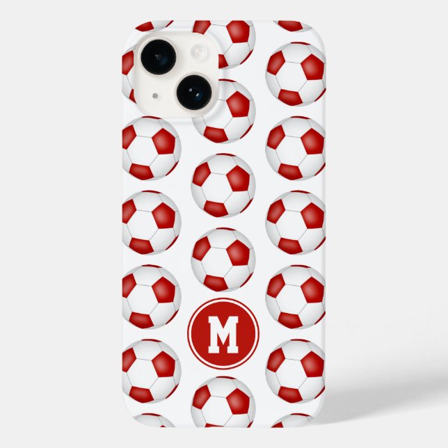 Funda De Case-Mate Para iPhone patrón simple de balones de fútbol blanco monogram (Reverso )