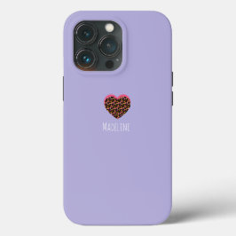 Funda Para iPhone 13 Pro Patrón Simple de Impresión Animal Corazón Rosa Púr
