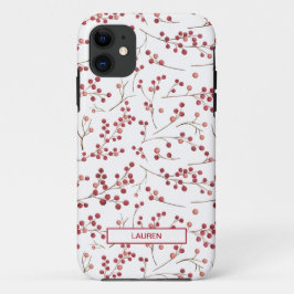 Funda Para iPhone 11 Patrón simple de nombre botánico de Berry rojo nat