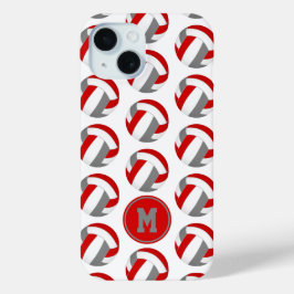 Funda Para iPhone 15 patrón simple de voleibol gris rojo monogramado