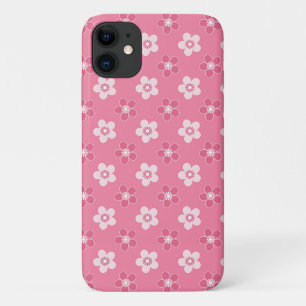 Funda Para iPhone 11 patrón simple floral sólido rosa retro pequeño flu