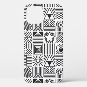 Funda Para iPhone 12 Patrón sin brillo con mosaico de arte de línea a