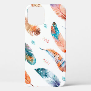 Funda Para iPhone 12 Patrón sin brillo con plumas dibujadas a mano sobr