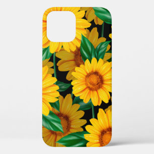 Funda Para iPhone 12 Patrón sin costuras de girasol. Fondo amarillo