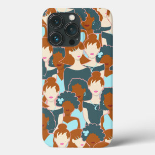 Funda Para iPhone 13 Pro Patrón sin fisuras con chicas negros y chicas blan
