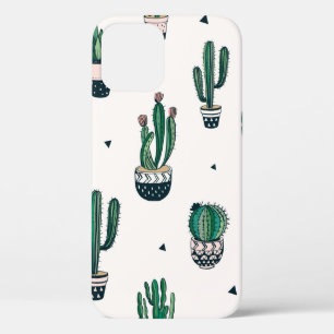 Funda Para iPhone 12 Patrón sin fisuras dibujado a mano con cactus y su