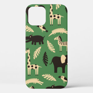 Funda Para iPhone 12 Patrón sin foco con animales africanos divertidos 