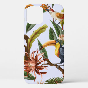 Funda Para iPhone 12 Patrón sin foco con aves y hojas tropicales