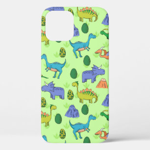 Funda Para iPhone 12 Patrón sin foco con diferentes dinosaurios lindos,