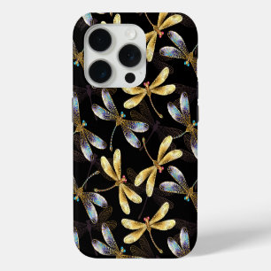 Funda Para iPhone 15 Pro Patrón sin foco con Dragonflies dorados