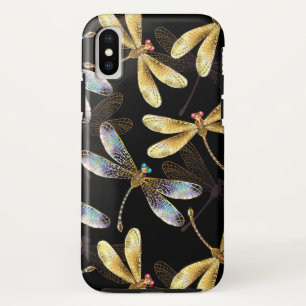 Funda Para iPhone X Patrón sin foco con Dragonflies dorados