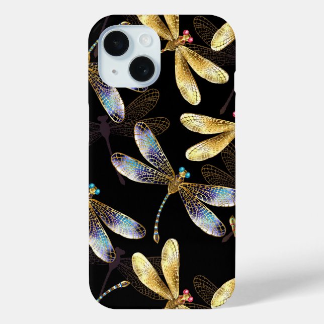 Funda De Case-Mate Para iPhone Patrón sin foco con Dragonflies dorados (Reverso )