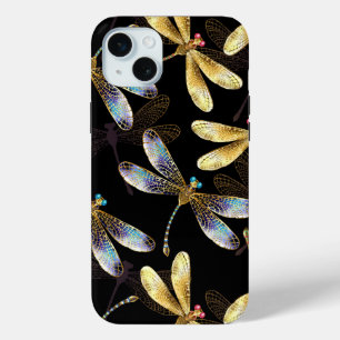 Funda Para iPhone 15 Mini Patrón sin foco con Dragonflies dorados