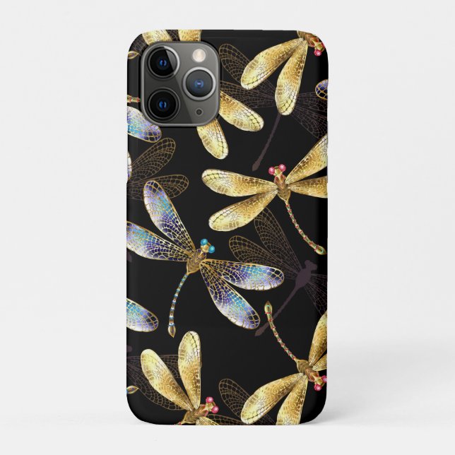 Funda De Case-Mate Para iPhone Patrón sin foco con Dragonflies dorados (Reverso)