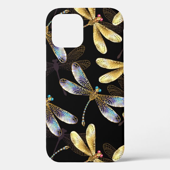 Funda De Case-Mate Para iPhone Patrón sin foco con Dragonflies dorados (Reverso )