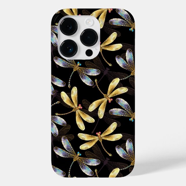 Funda De Case-Mate Para iPhone Patrón sin foco con Dragonflies dorados (Reverso )