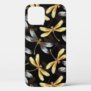 Funda Para iPhone 12 Patrón sin foco con Dragonflies dorados