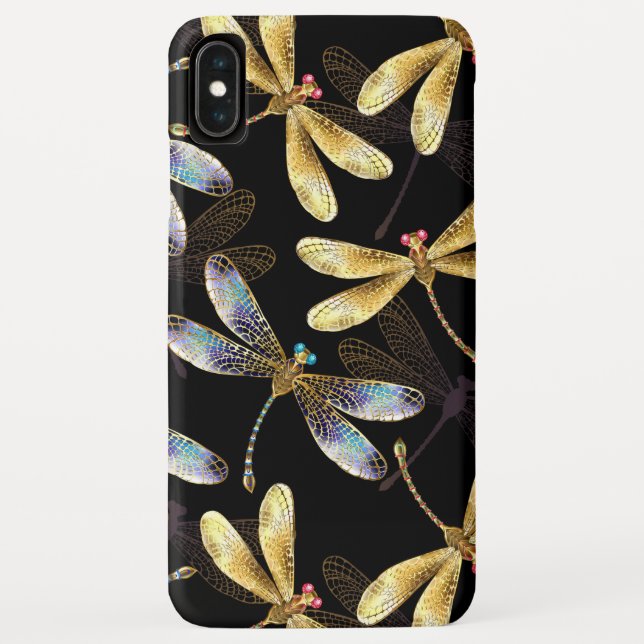 Funda De Case-Mate Para iPhone Patrón sin foco con Dragonflies dorados (Reverso)