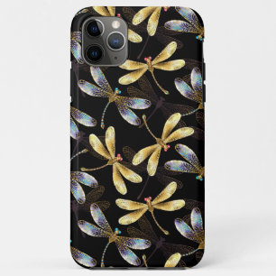 Funda Para iPhone 11 Pro Max Patrón sin foco con Dragonflies dorados