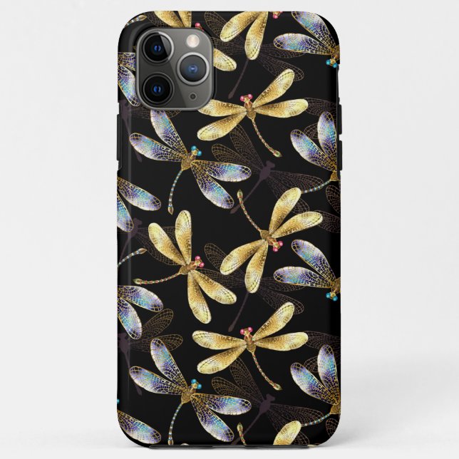 Funda De Case-Mate Para iPhone Patrón sin foco con Dragonflies dorados (Reverso)