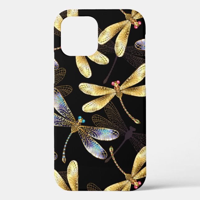 Funda De Case-Mate Para iPhone Patrón sin foco con Dragonflies dorados (Reverso )